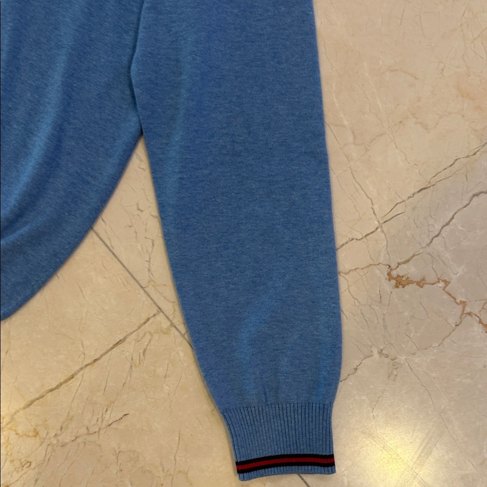 Brooks Brothers V-Neck Sweater in Blue with Red Trim - Picture 6 of 12
